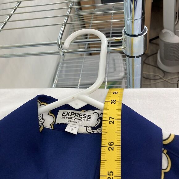 Express The Portofino Shirt Regular Fit Button-Up Blue Aqua Floral Print Size A - Picture 3 of 12